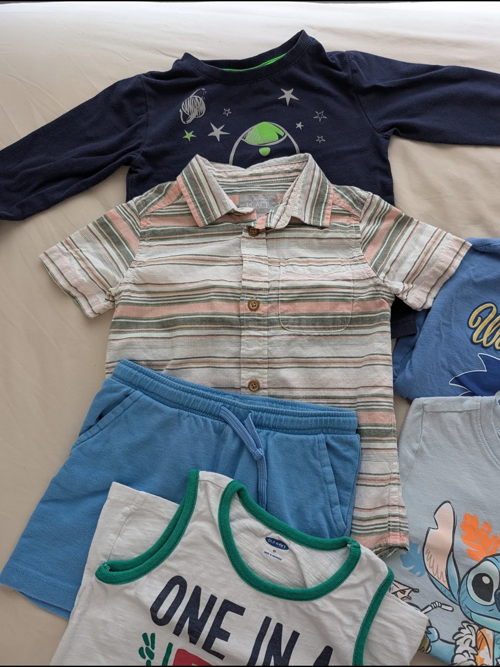 Boys Summer Mix: Cartoon Tees, Striped Polo & Shorts 6pcs Bundle Size 4T